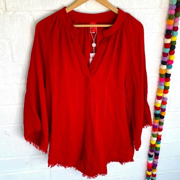 Red Carter Cotton Gauzy Popover Tunic Red Cover Up XS - Picture 4 of 10